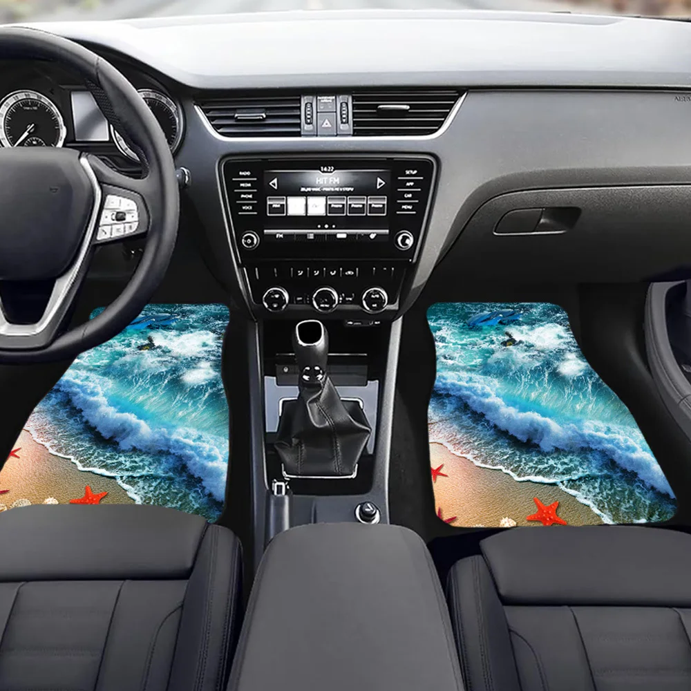 Vibrant Ocean-Themed Car Seat Covers - Non-Slip, Stain-Resistant Polyester With Beach Waves & Dolphin Design For Front And Rear
