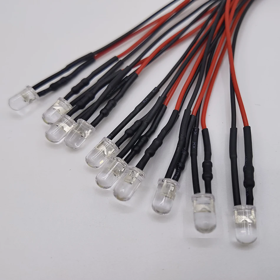 発光ダイオードランプ,5mm LEDキャンドル,12V,配線済み,20個,オレンジ色,600nm