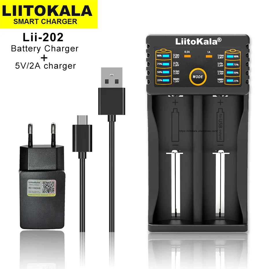 1-5 pièces veitokala Lii-202 1.2V 3.85V 3.7V 3.2V 18650 18500 21700 26700 26650 AA AAA Nilaissée Rechargeable Lithium-Batterie Chargeur