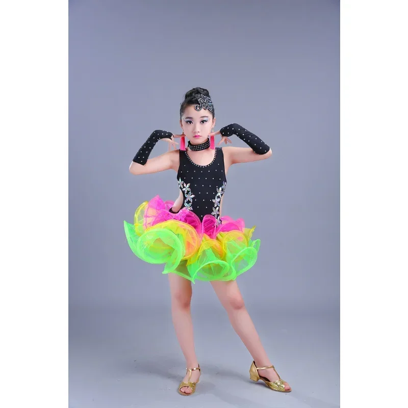 Kinderen Jazz Latin Dance Wear Kostuums Meisjes Lovertjes Stijldansjurk Kids Salsa Latin Dance Outfits Performance