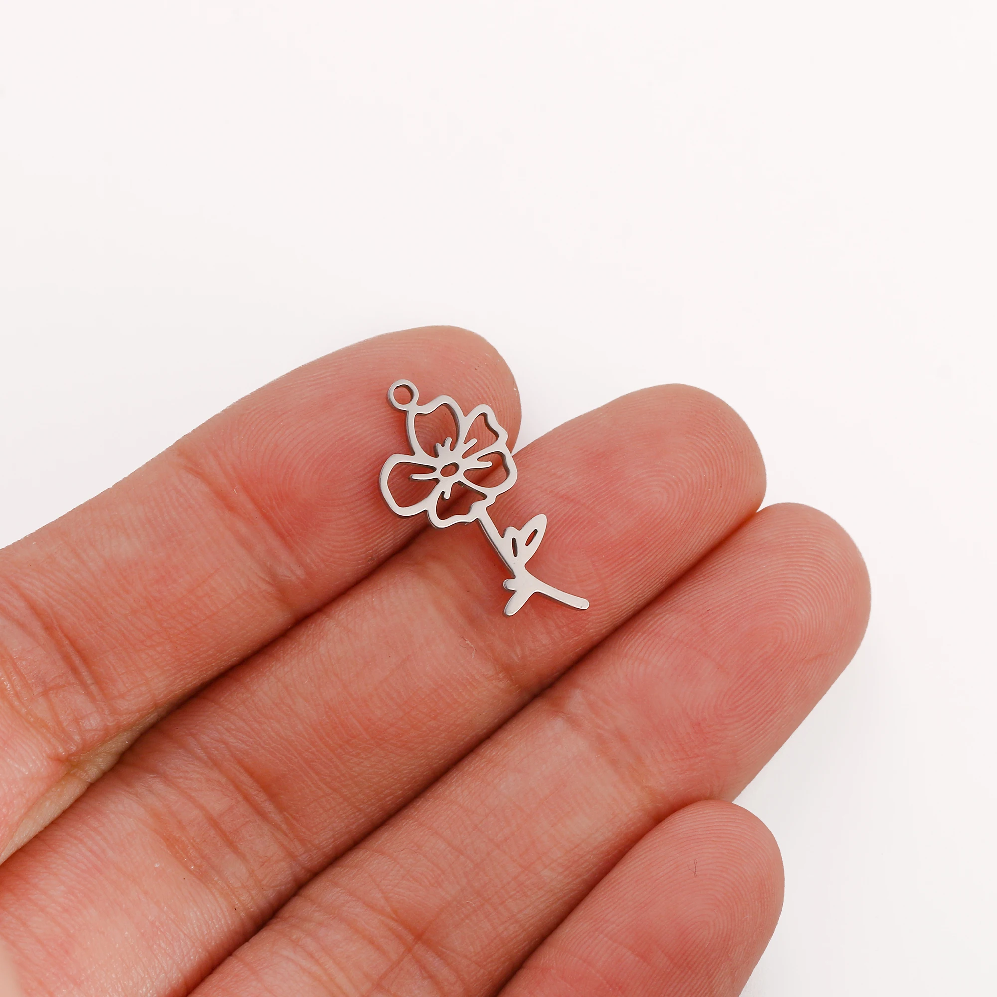 5PCS Edelstahl 12 Geburt Blume Charms Rose Anhänger Für Die Herstellung Von Halskette Armband Ohrringe DIY Schmuck Zubehör Großhandel – Detail 7