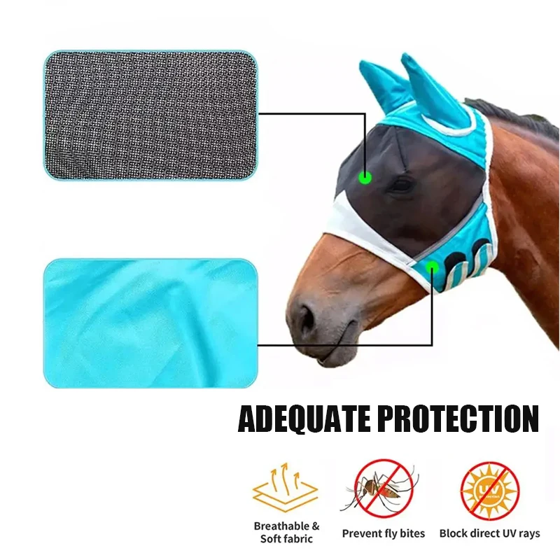 Máscara de caballo Anti-uv de verano, malla transpirable antimosquitos, cubierta de cabeza de caballo, cubierta protectora de mosca, equipo de caballo