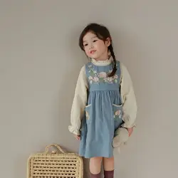 Korean Girls' Spring Clothes, New Children's Girl's Treasure Fashionable Floral Dress Knitted Cardigan Vest Skirt