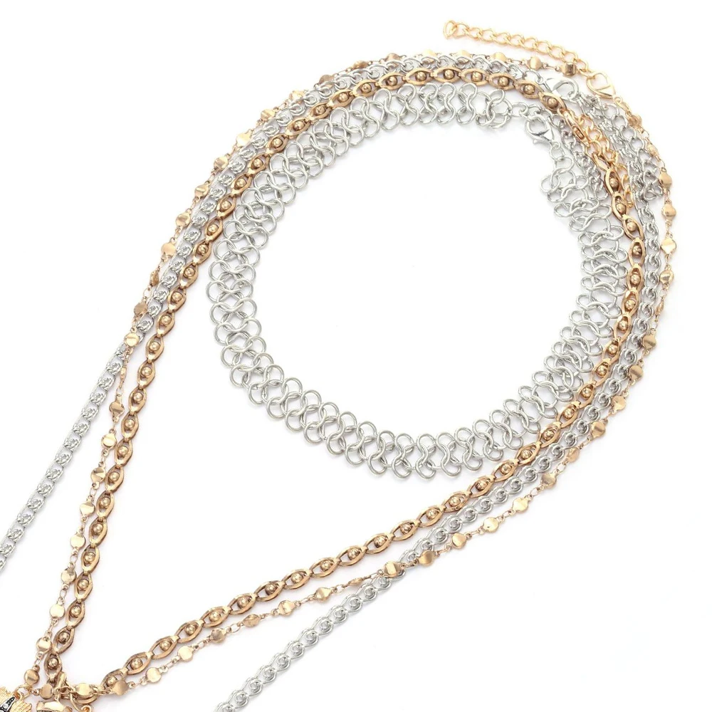 Boho Mehrschichtige Halskette mit Tierzahn- und Sternmünzanhänger für Damen, Vintage Metallkette, Choker, Statement-Schmuckaccessoires – Detail 6