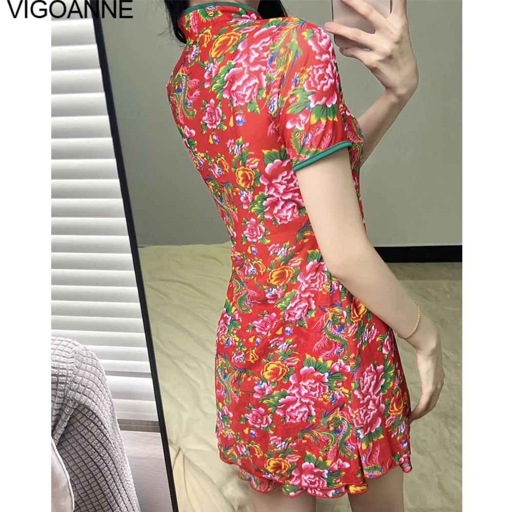 VigoAnne Print Sexy 3 Piece Short Sleeve Smock Bikini Set Women 2025 Push UP Swimsuit High Waist Backless Korean Bathing Suit