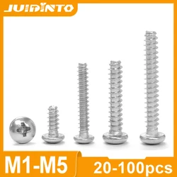 JUIDINTO Phillips Round Head Self-tapping Flat Tail Screw M1-M2 M2.6 M2.8 M3 M4 M5 Stainless Steel Cross Recessed Pan Head Screw