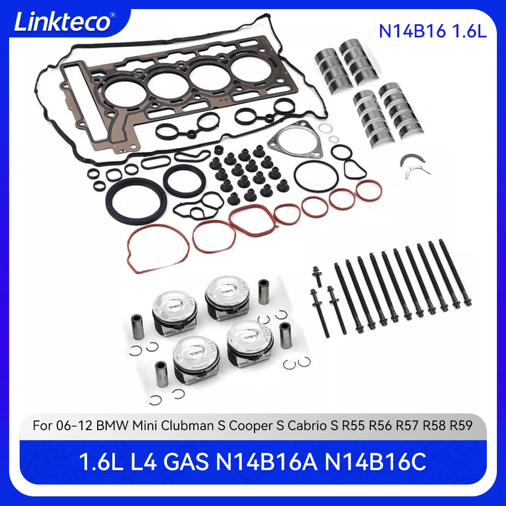 

Engine Overhaul Rebuild Pistons Main Connecting Rod Bearing Kit For 06-12 1.6 T L BMW Mini Cooper S JCW R55 R56 R57 N14B16 1.6L