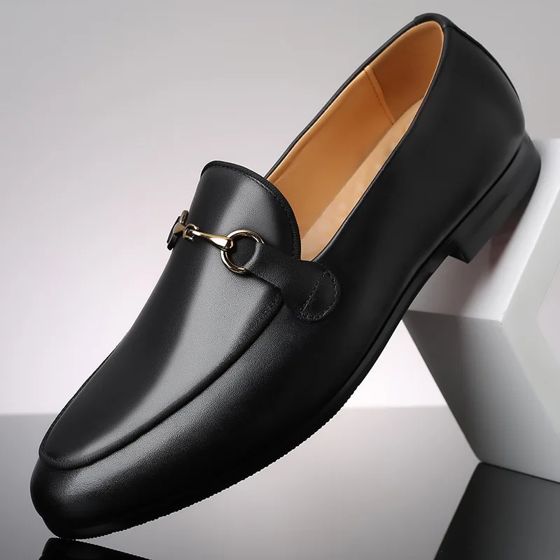 New Luxury Designer Men's Black  Metal Button Bullock Wedding Homecoming Shoes Flats Casual Loafer Dress Zapatos Hombre