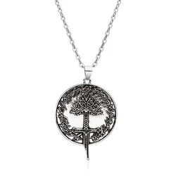 New Tree of the Gondor the Lord Narsil Necklace the Rings Power Flame of the West Silver Plated Broken Sword Pendant