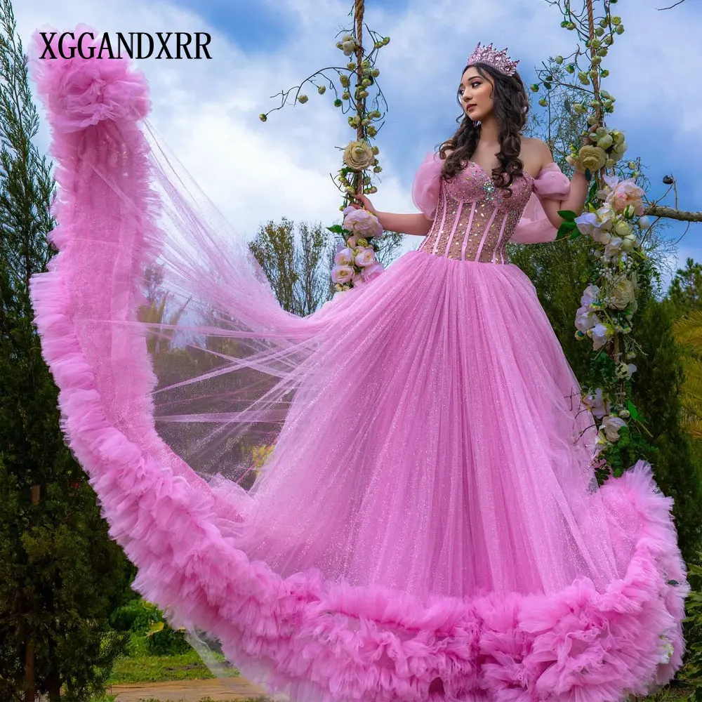 

Customized Pink Quinceanera Dress 2025 Ball Gown Vestidos De 15 Quinceañera Sweetheart With Cape Sweet 16 Birthday Flower Pleats