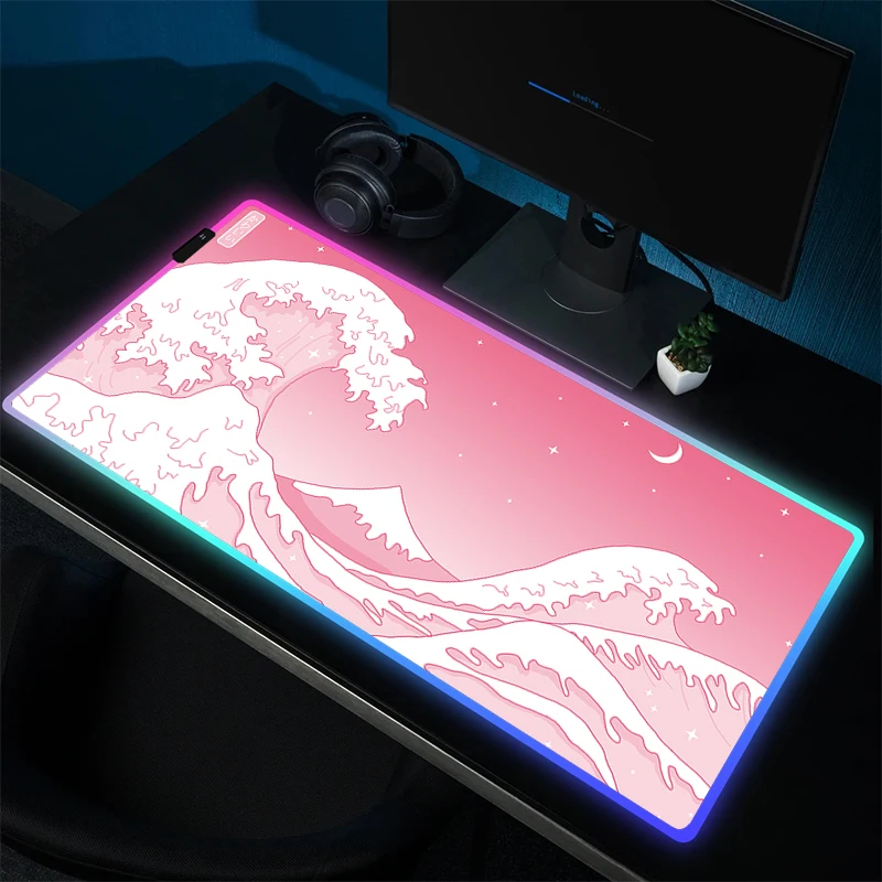 Большой игровой коврик для мыши, коврик для мыши с морской волной, RGB резиновый коврик для мыши, аксессуары для геймеров с застежкой по краям, коврики для компьютерной клавиатуры с рисунком под телефон