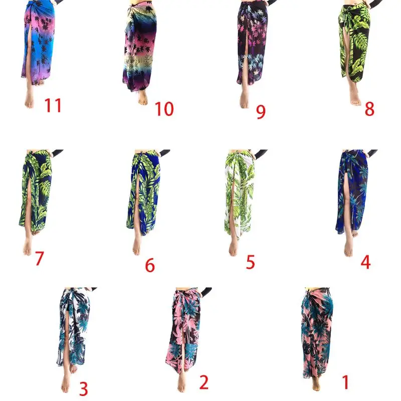 

Women Summer Beach Cover Up Long Sarong Colorful Leaves Tree Digital Printed Multi Use Swimsuit N7YE