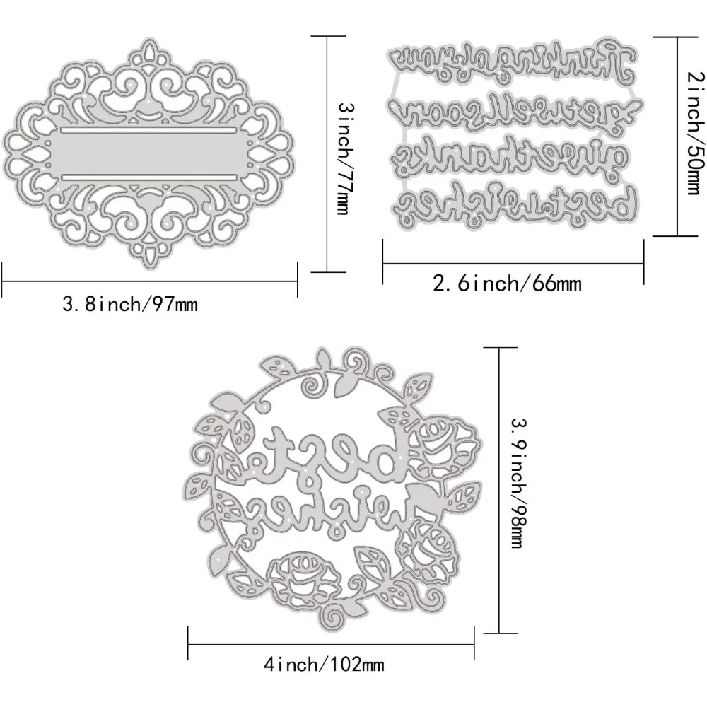 3pc Best Wishes Flower Wreath Metal Cutting Dies Give Thanks Blessing Words Cutting Dies Stencils for DIY Scrapbooking Birthday