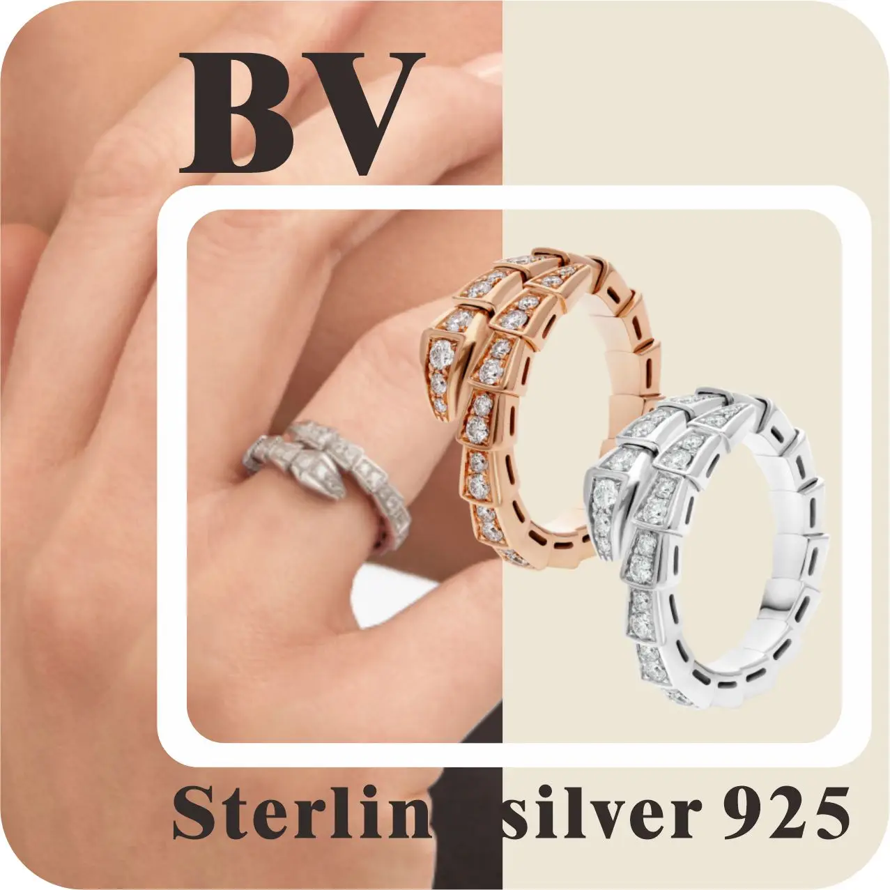 Sterling silver s925 a variety of all-diamond rings luxury BV SERPENTI VIPER series men's and women's fashion 2024 explosive rin