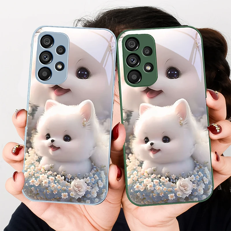 Cute Pet Cute Puppy Dog For Samsung Galaxy S24 Plus S20 21 FE S23 Ultra S8 9 A70 72 73 50 51 52 53 Tempered Glass Phone Case