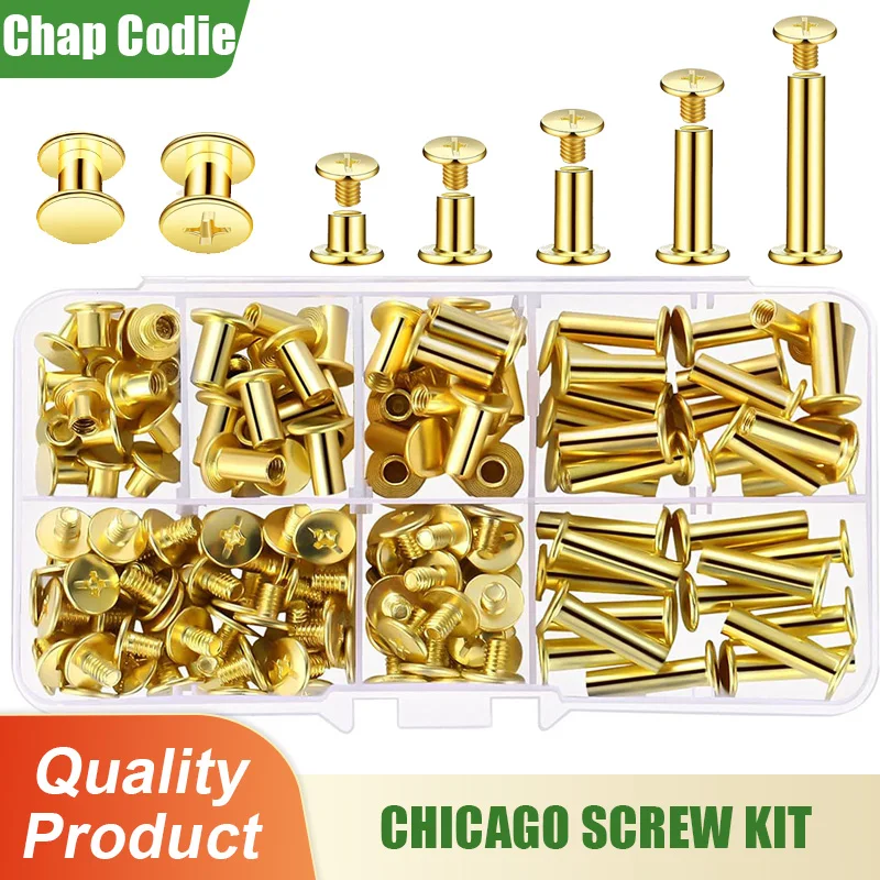 Binding Post Chicago Screw Assorted Kit Metal Phillips Stud Nails Rivet Button Leather Belt Metal Working Bookbinding Snaps Nuts