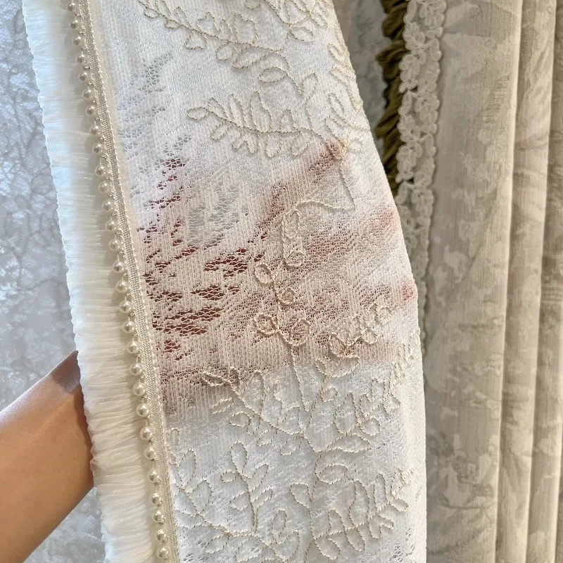 Custom Size French Classical Chenille Dark Pattern Fabric Luxury Blackout Curtains for Living Room Bedroom Dining White Tulle