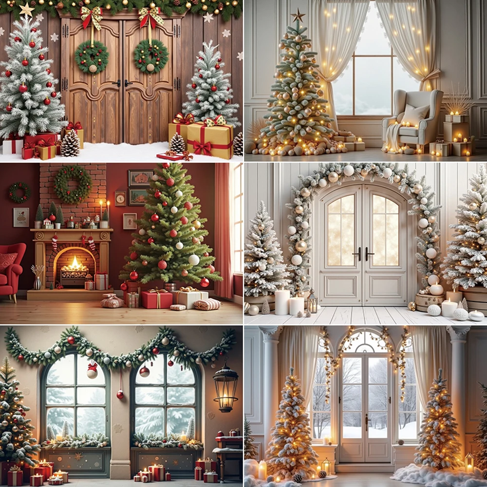 MOON.QG Christmas 2024 News Photography Backdrop New Year Photozone Background Xmas Tree Window Photo Studio Photobooth Supplies