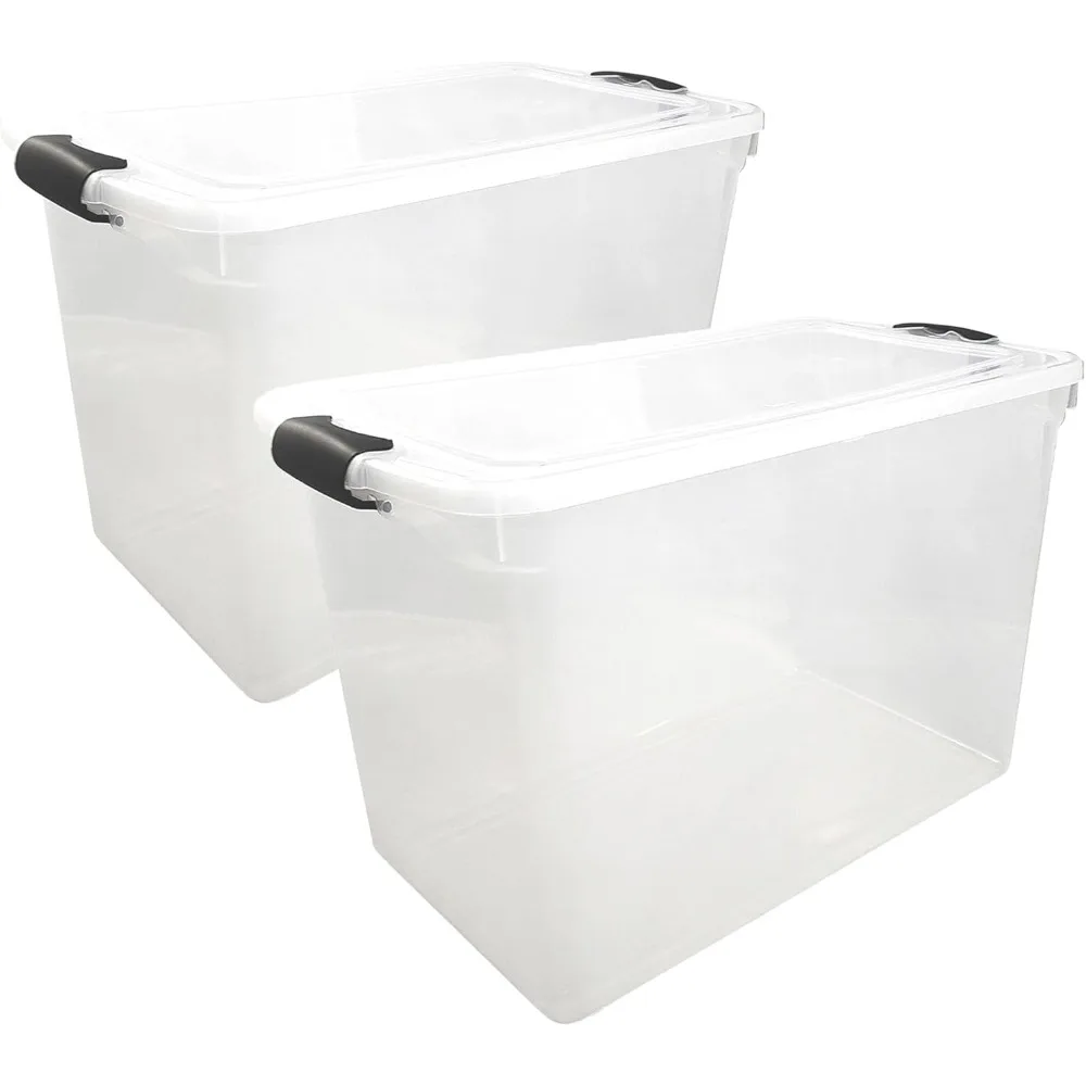 

2 Pack Large Clear Plastic Storage Bins with Latching Lids, 112 Quart, Gray