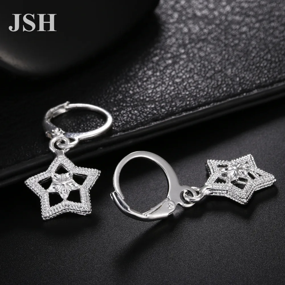 Wholesale 925 Sterling Silver Star Earrings  For Women Charms Hoop Wedding Hook Cute Bohemia Fashion Classic Jewelry Gift