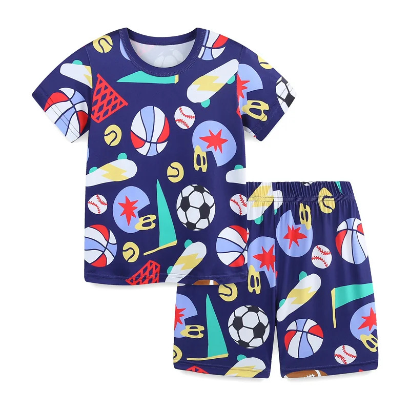 

Jumping Meters 3-8T Polyester Fashion All Print Girls Boys Clothing Sets Summer Toddler Outfits Hot Selling Suits