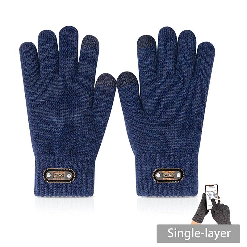 Winter Gloves For Men Touch Screen Cycling Windproof Knit Thick Fleece Office Student Warm Business Game Elastic Soft Glove