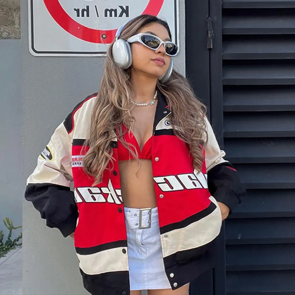 

Мужская и женская гоночная куртка в стиле ретро, осенняя мода в американском стиле, мотоциклетное уличное пальто, повседневное винтажное дизайнерское пальто