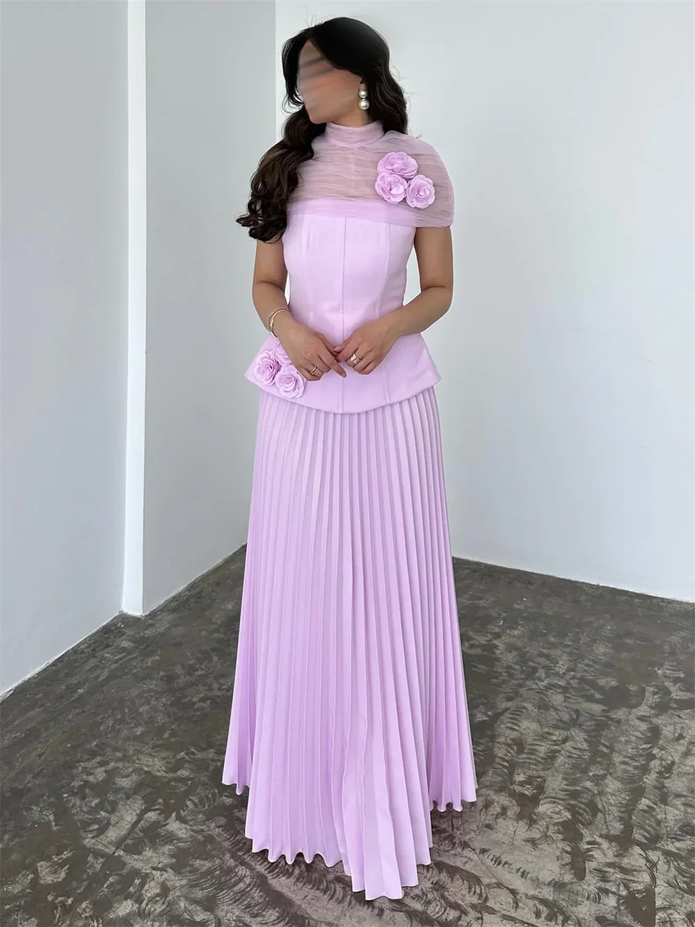 Szyfonowa fioletowa narzutka na sukienkę balową z kwiatami 3D, plisowana suknia ślubna w kształcie litery A, długa do podłogi, bez ramiączek, formalna suknia wieczorowa 2025