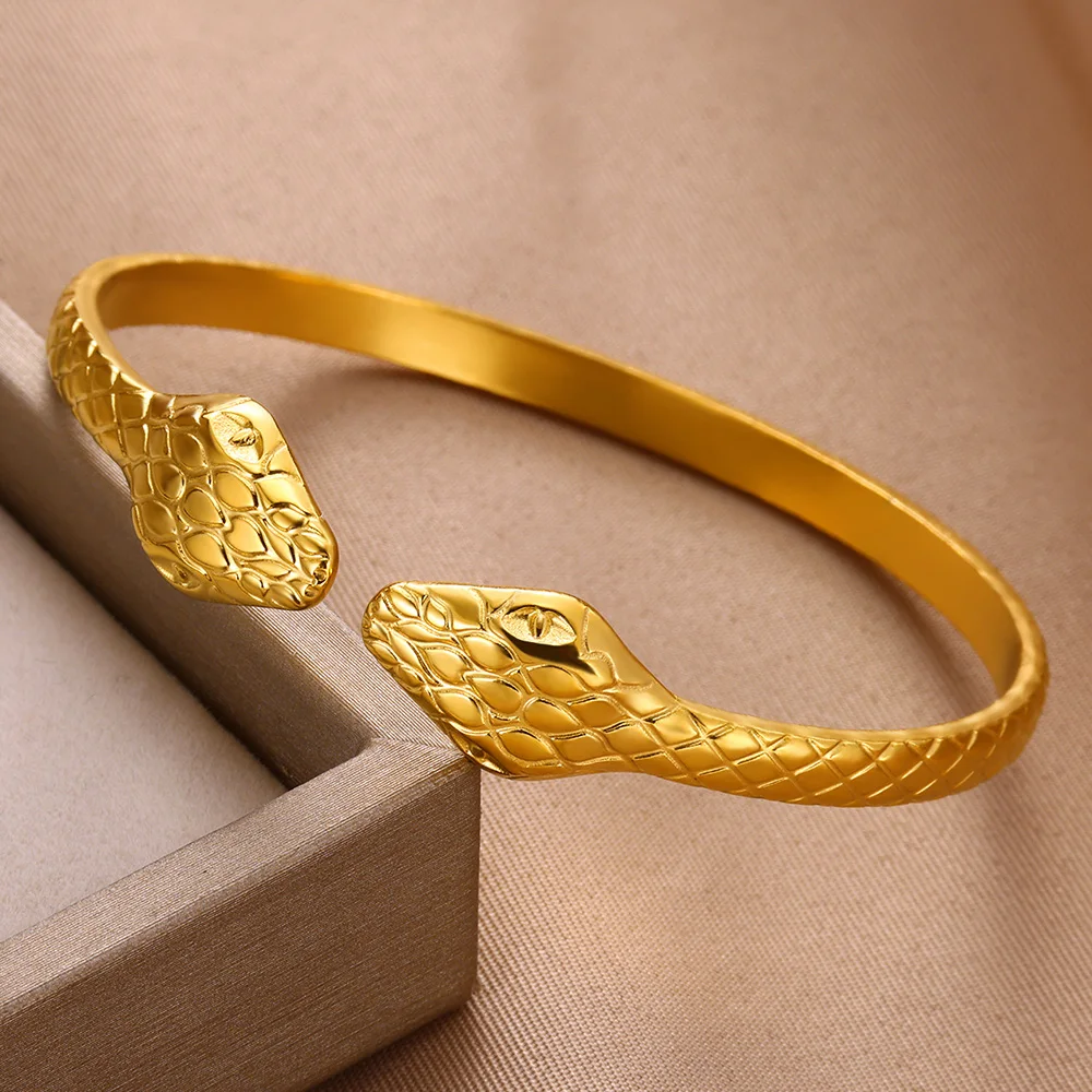 Stainless Steel Snake Bangle Bracelet For Women Vintage Gold Color Aesthetic Charm Bracelet Daily Wear Jewelry Gift mujer