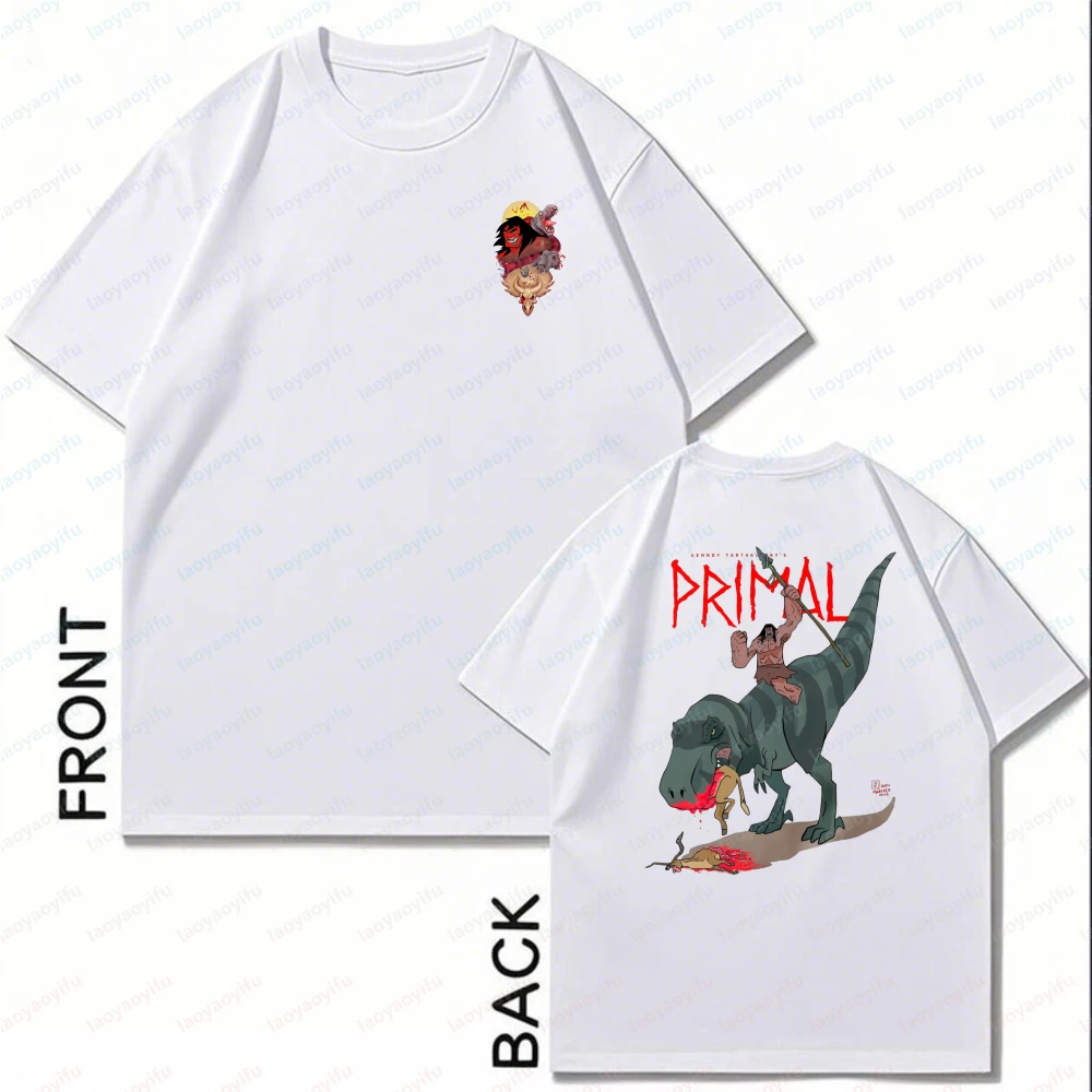 Primal-Dinosaur-Man-Graphic-Print-Cotton-T-Shirt--for-Men-Casual-Summer-Wear-Trendy-Streetwear-Fashion-O-neck-Tops-Camisetas