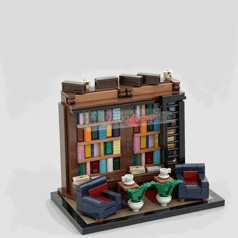 555PCS Double Library Reading Room Building Blocks Modular Bookcase Model DIY Assembly Creative Home Decoration Collection Gift