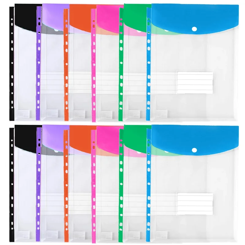 جيوب TA-Binder لـ 3/4/11 Ring Binder، منظم مستندات قابل للتوسيع مع زر كبس وملصق 12 عبوة
