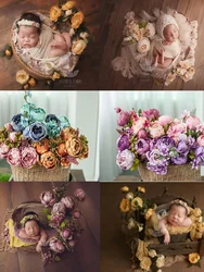 Newborn Photography Props Vintage Oil Painting Style Simulation Flower Decoration Tool Baby Photoshoot Accessories Fotografie