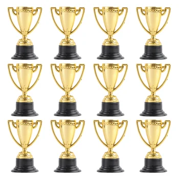 12pcs גביע אלופה קטן גביע גביע עם שחור זוכה פרסים פרסים עבור ילדי גן ילדים