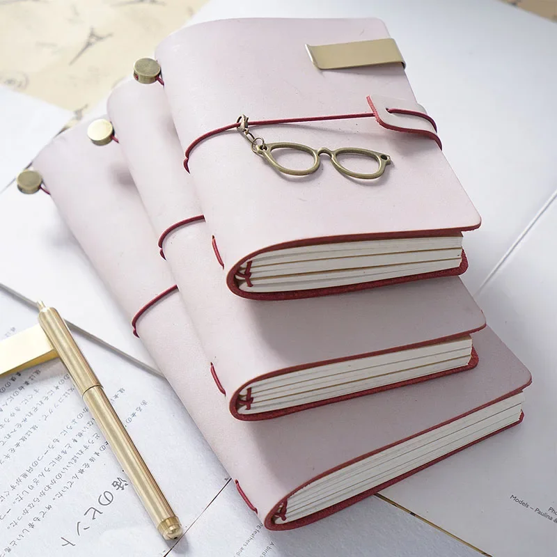 White Fog Wax Leather TN Hand Book Leather Notepad Handmade Cowhide Notebook Loose-leaf Pink Girl Hand Book Notebook