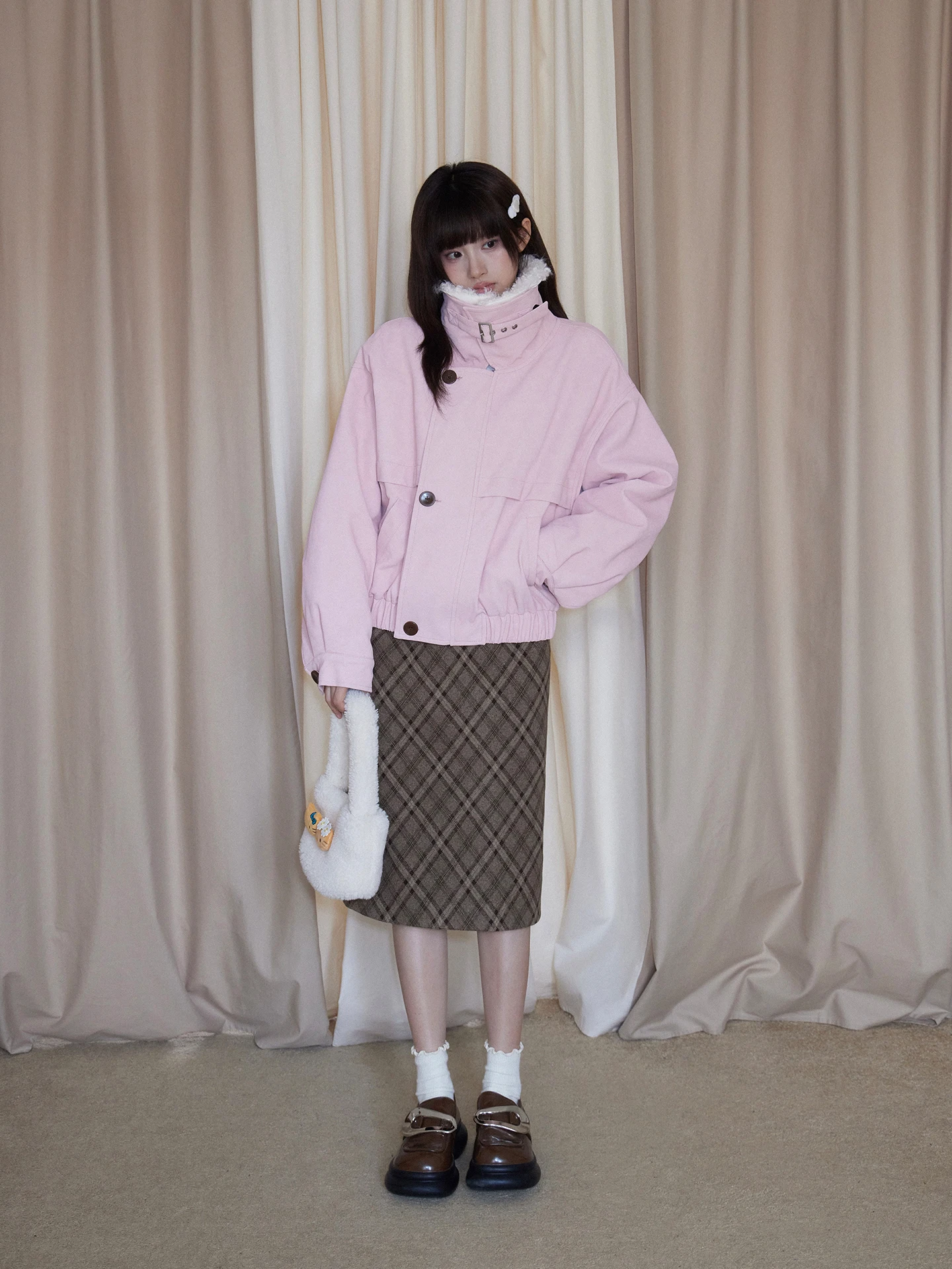 

Ретро-куртка из замши для женщин с отстегивающимся меховым воротником, розового цвета, хлопковая одежда для зимнего сезона