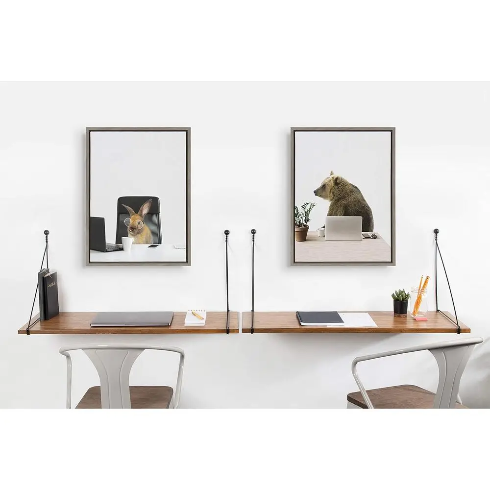 Bureau mural industriel marron rustique, 38 x 14 x 16, style ferme, parfait pour le bureau et l'école à domicile