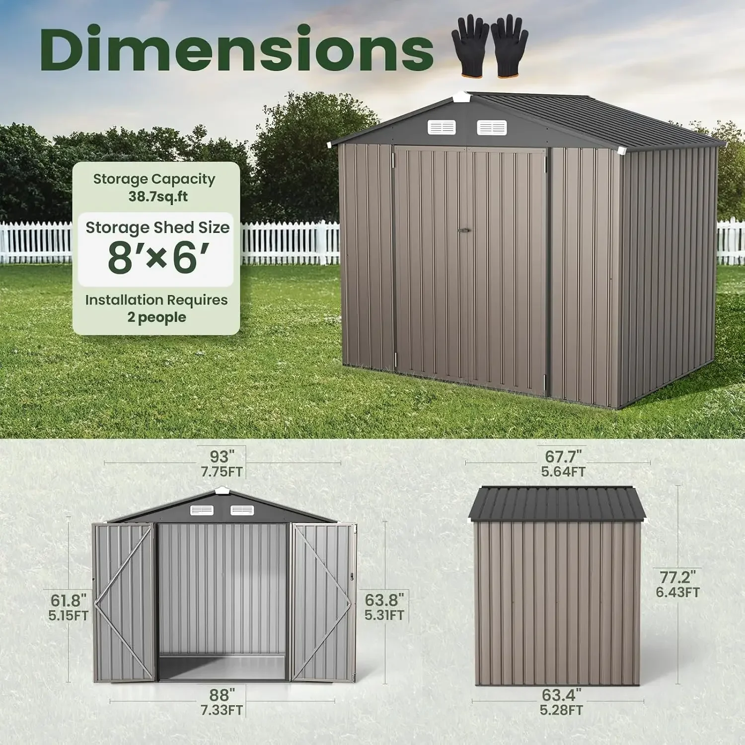 HOT Outdoor Storage Shed, Full Size Metal Utility Shed (No Floor) | Lockable garden shed, reinforced sidewall girts, upgraded frame, all-weather backyard storage, tools and bikes