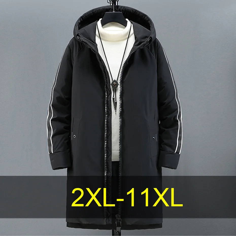 Parkas largas para hombre, chaqueta gruesa de invierno, Parkas Cargo de talla grande 10XL 11XL, Parkas negras informales a la moda para hombre, talla grande 11XL