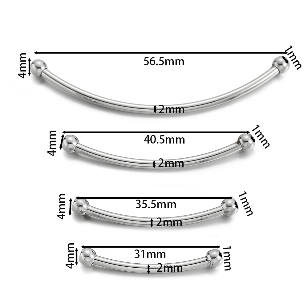 5Pcs/Lot Stainless Steel Curved Long Tube Spacer Beads Connectors for DIY Jewelry Making Bracelet Necklace Accessories