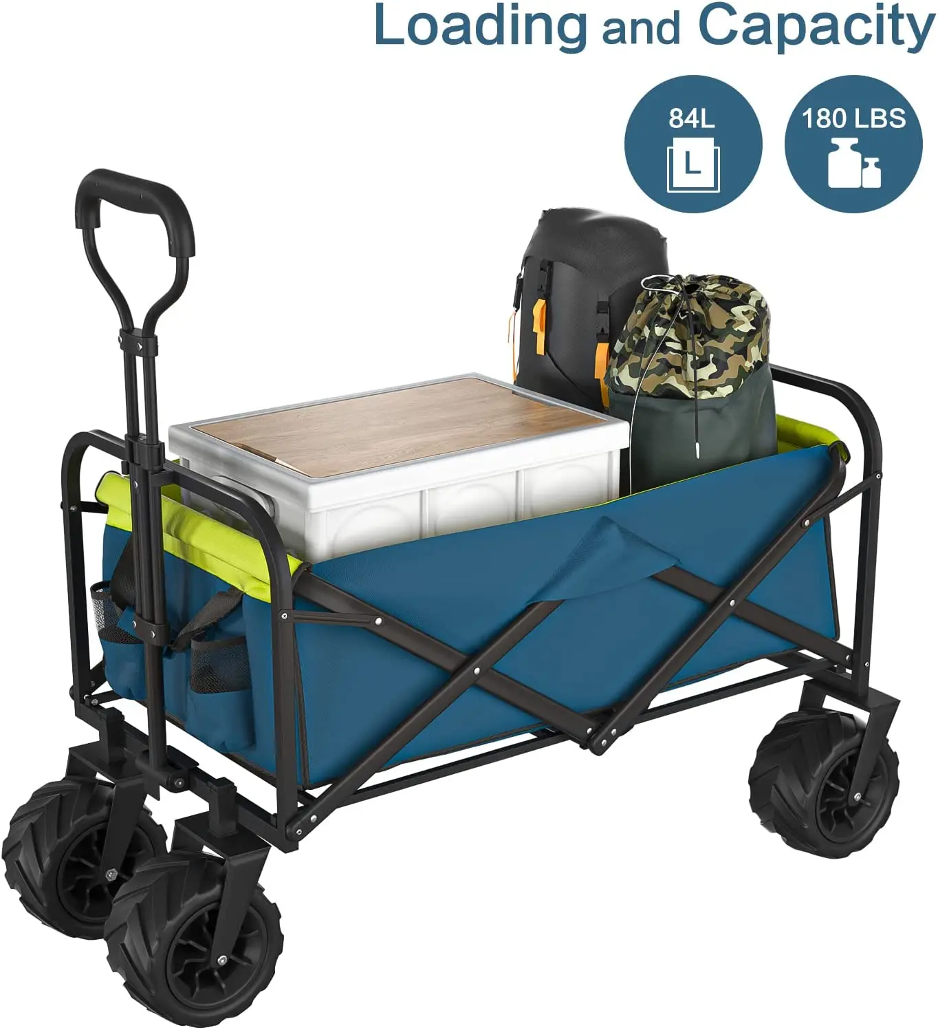 Woqi Heavy Duty Collapsible Folding All Terrain Utility with Retractable Handle and Cup Holders Beach Wagon Cart