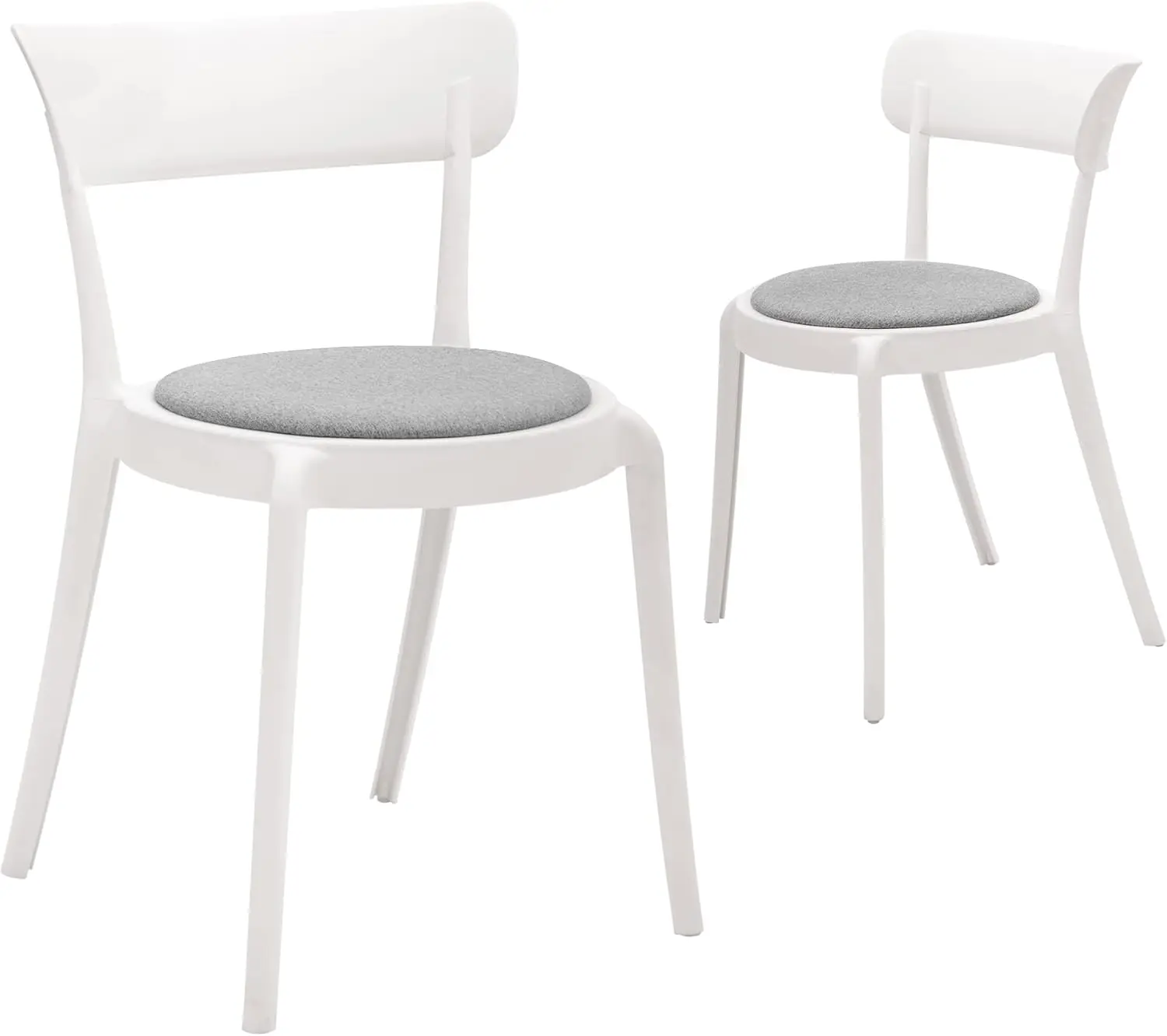 

Armless Bistro Dining Chair-Set Of 2, Premium Plastic With Upholstered Seat, White + Grey