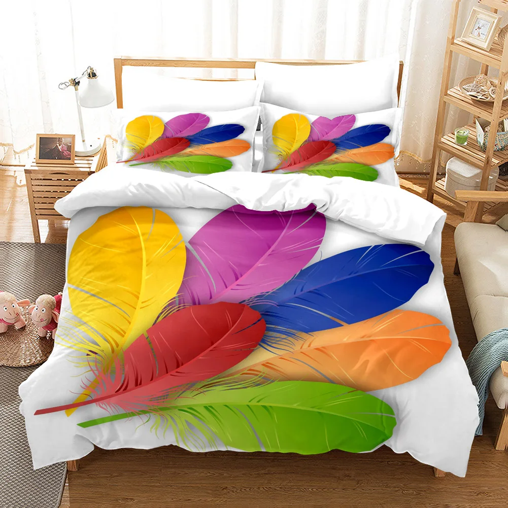 

Colorful Feather Duvet Cover & Pillow Cover Bedding Set Housse De Couette Roupa De Cama Bettwache Set Feather Bed Set Room Decor