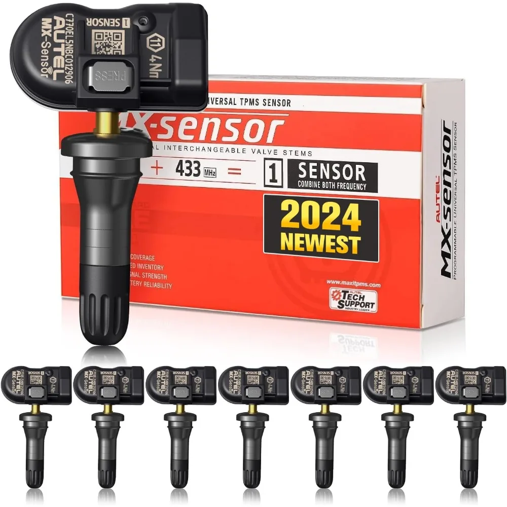 Autel 8 Pack Rubber TPMS Sensor MX-Sensor, Press-in 315MHz & 433MHz 2-in-1 Dual Frequency Tire Replacement Sensor for All