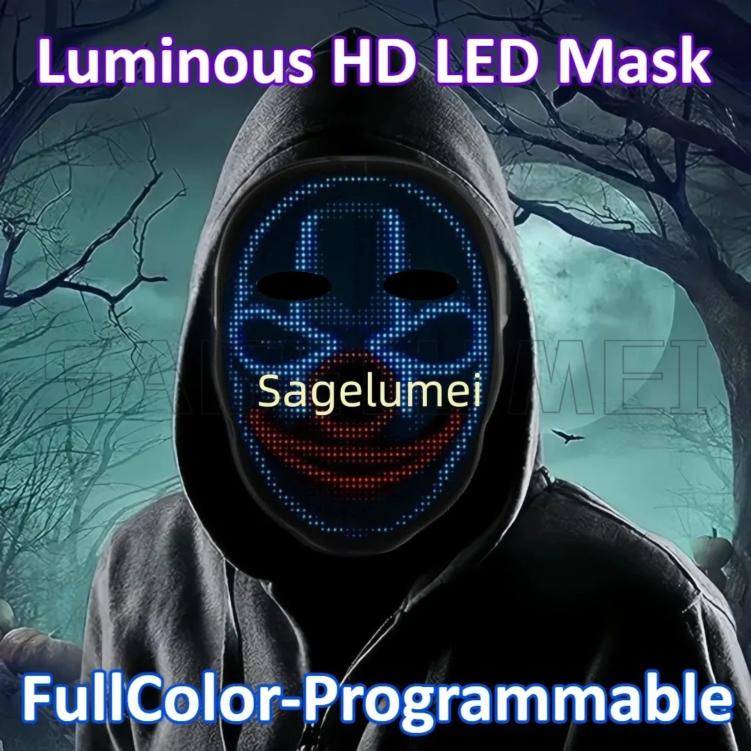2025NEW Voice Recognition Luminous FullColor Led Mask with Gesture App Control Programmable Face Transforming Light up Halloween