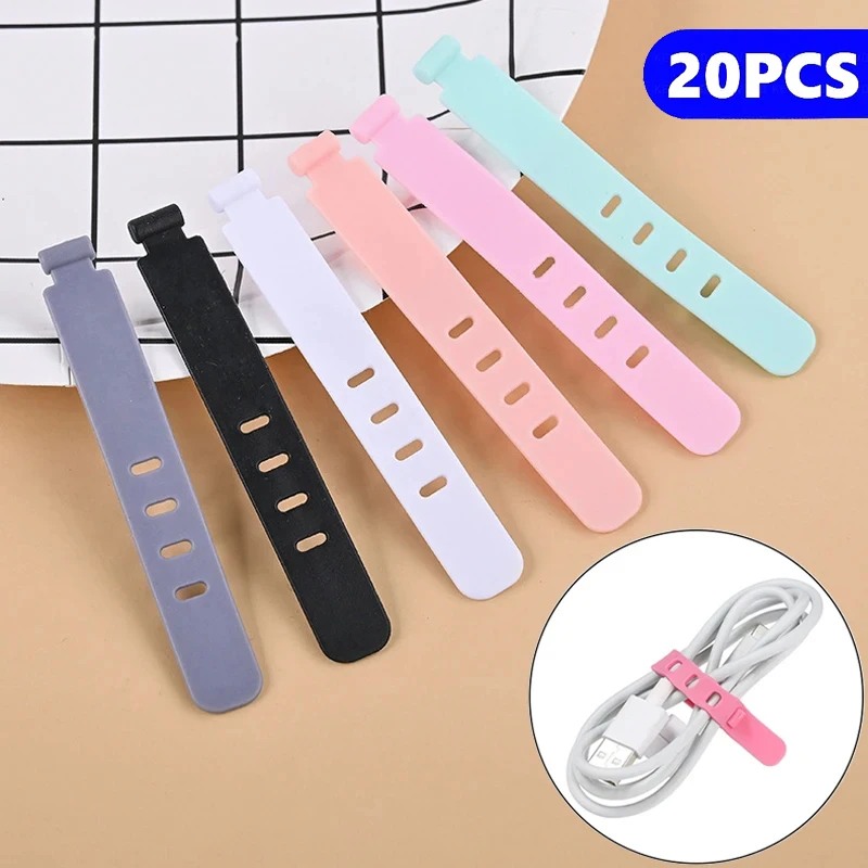 20/12/4PCS Cable Ties Cord Organizer Management Silicone Wire Holder Straps Zip Clips Reusable Tie Wraps Keeperwinder Rubber