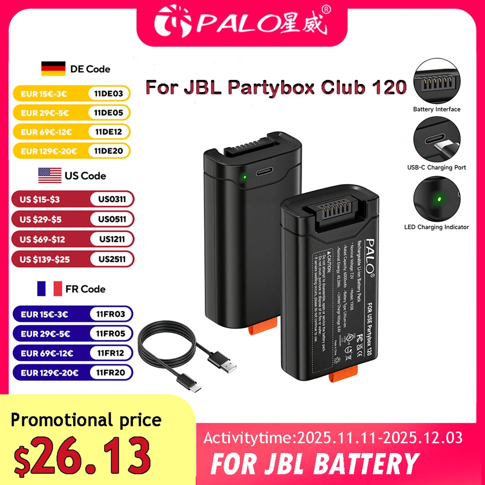 Batteria PALO per altoparlante portatile JBL Partybox Club 120 Batteria JBL 200 Batteria sostitutiva