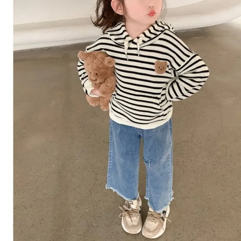 

Kids Hoodies Children's Clothing Lady Tops Girls' Spring Autumn Stripe Kawaii Pullover Fashion Hooded Long Sleeve Sweatshirts