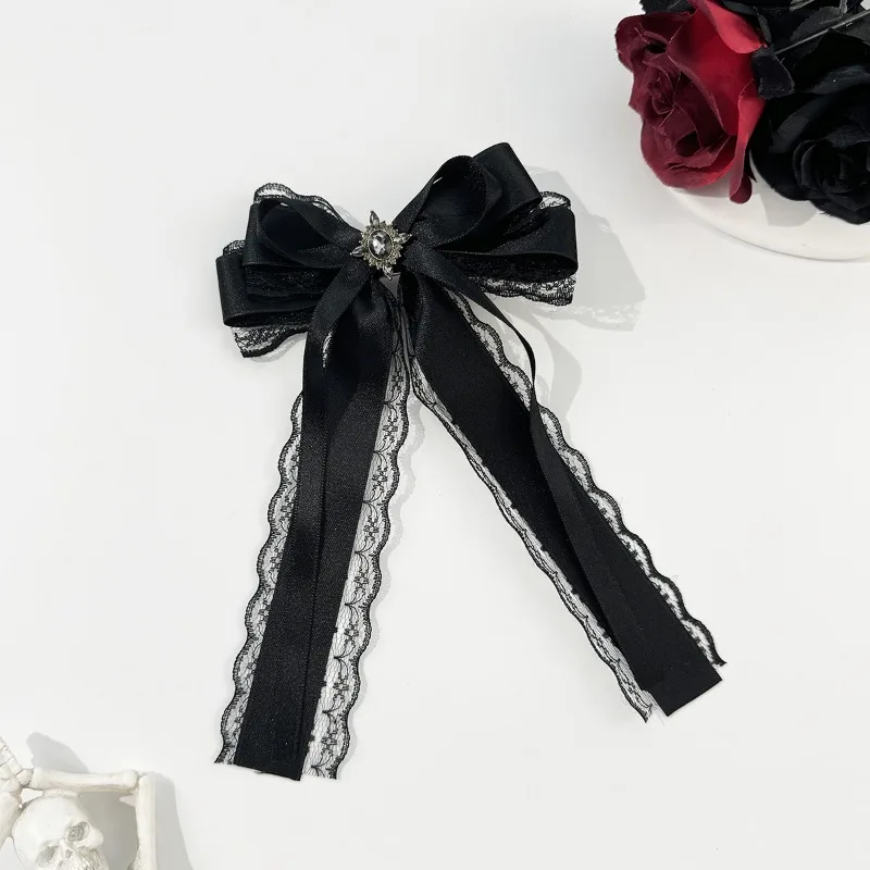 1Pcs Dunkle Spitze Bogen Haar Zubehör Rot Schwarz Kreuz Liebe Haar Clip Gothic Lolita Headwear Zubehör Schmetterling Haar Clip