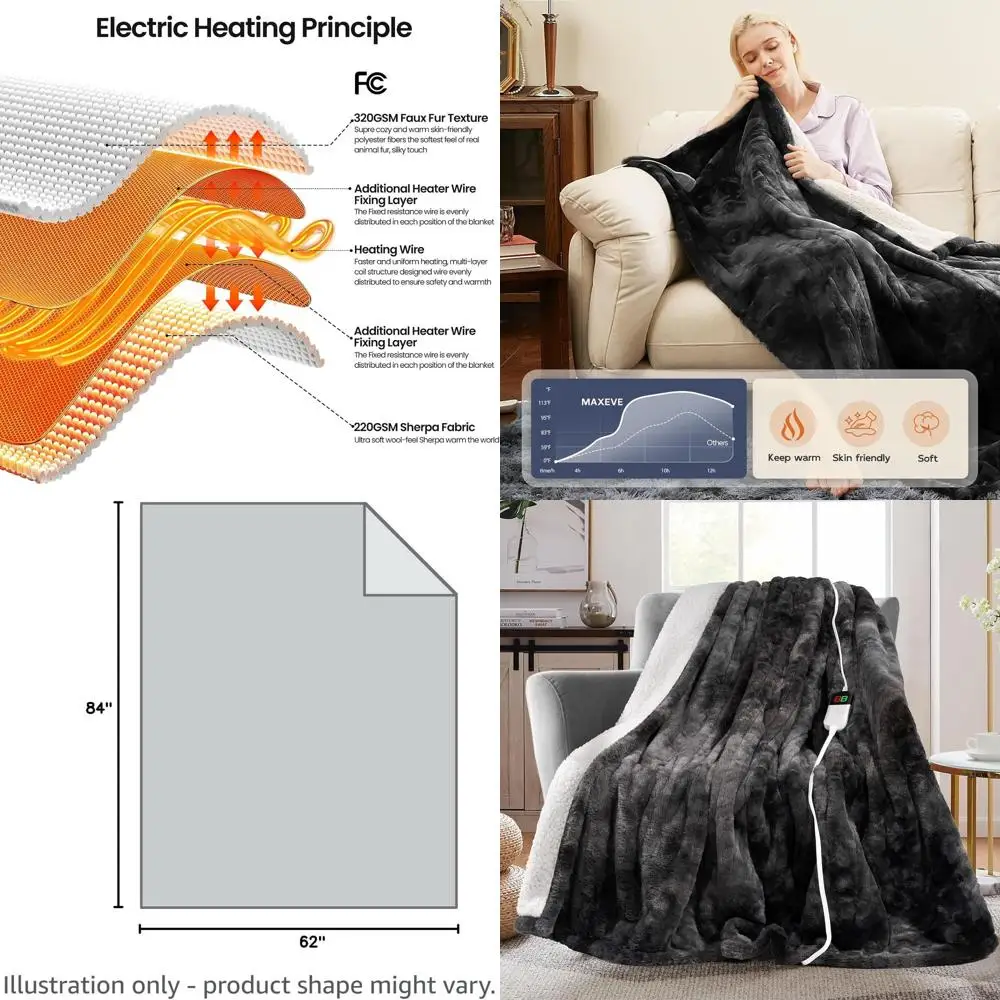 

Grey Sherpa Electric Blanket with 8 Heat Levels, Auto-Off, Overheat Protection, Washable, ETL Certified